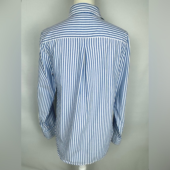 Tommy Hilfiger Popover Blouse Long Sleeves Blue White Pinstripes Cotton Medium - Picture 8 of 10